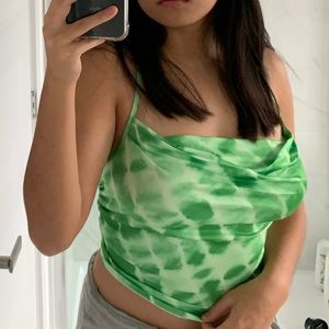 Green tie dye lace up tank